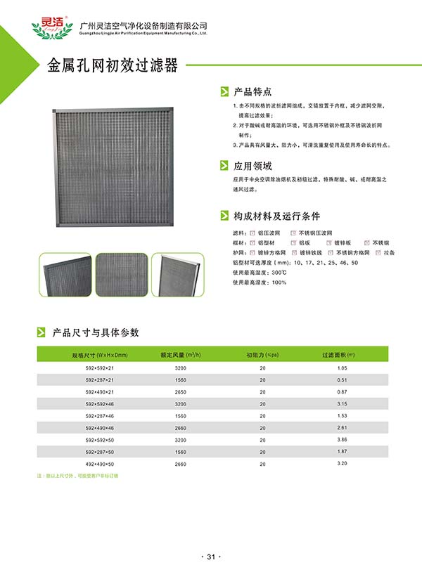金屬網(wǎng)初效過濾器耐高溫用途