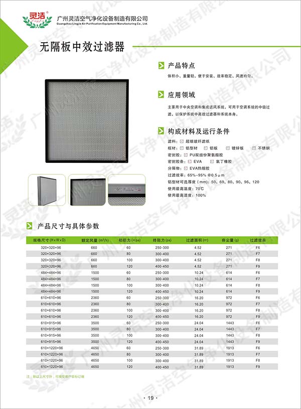 無隔板亞高效空氣過濾器 無隔板亞高效空氣過濾器